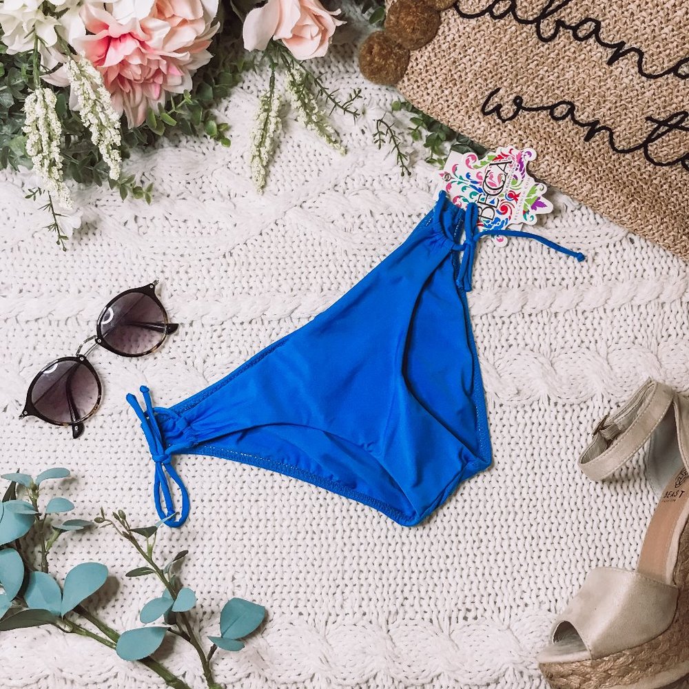 BECCA Blue Side Tie Cinch Bikini Bottoms XS NWT